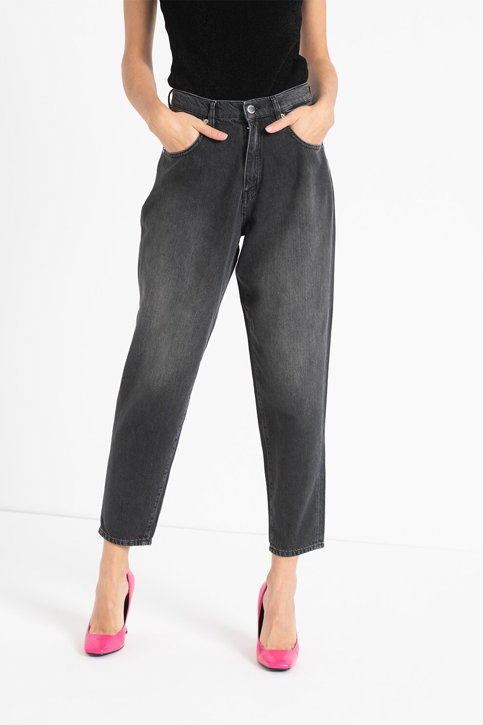 Love Moschino, Blugi crop cu talie inalta, Gri inchis, 31