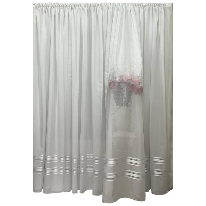 Perdea alba cu bordura alba din colectia "Crystalline" 400x245cm cu rejansa, by Liz Line - P2464