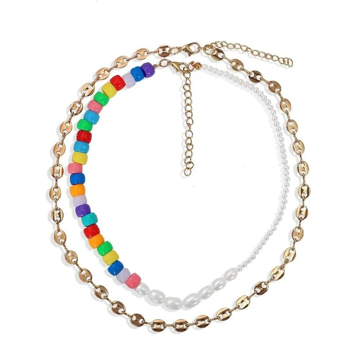 Set 2 coliere, aurii, cu margelute si perle, Matteo C9, Pursehuit