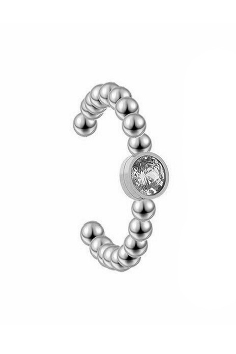 Cercel ear cuff minimal, veriga rasucita cu un cristal mic Argintiu Urechea stanga sau dreapta