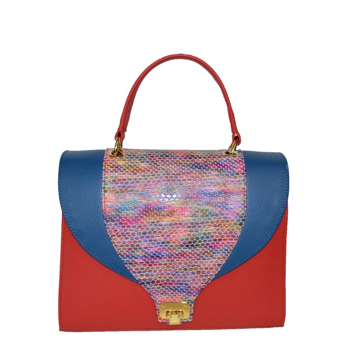 Geanta ZEA, 262, office, rosu,cu clapeta multicolor-albastru,30x12x21 cm