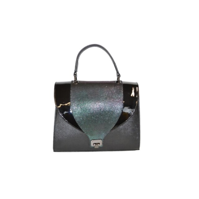 Geanta ZEA, 262, office, Negru, cu clapeta aspect texturat metalizat,30x12x21 cm