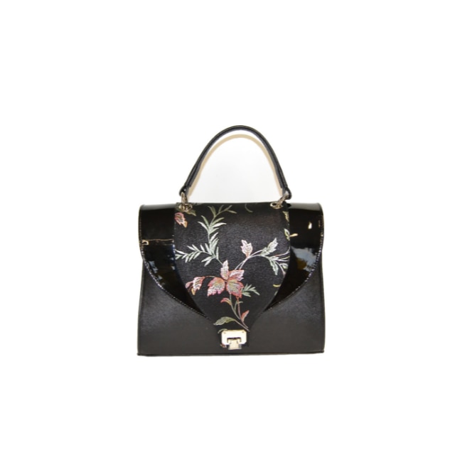 Geanta ZEA, 262, office, Negru, cu clapeta cu decor floral,30x12x21 cm
