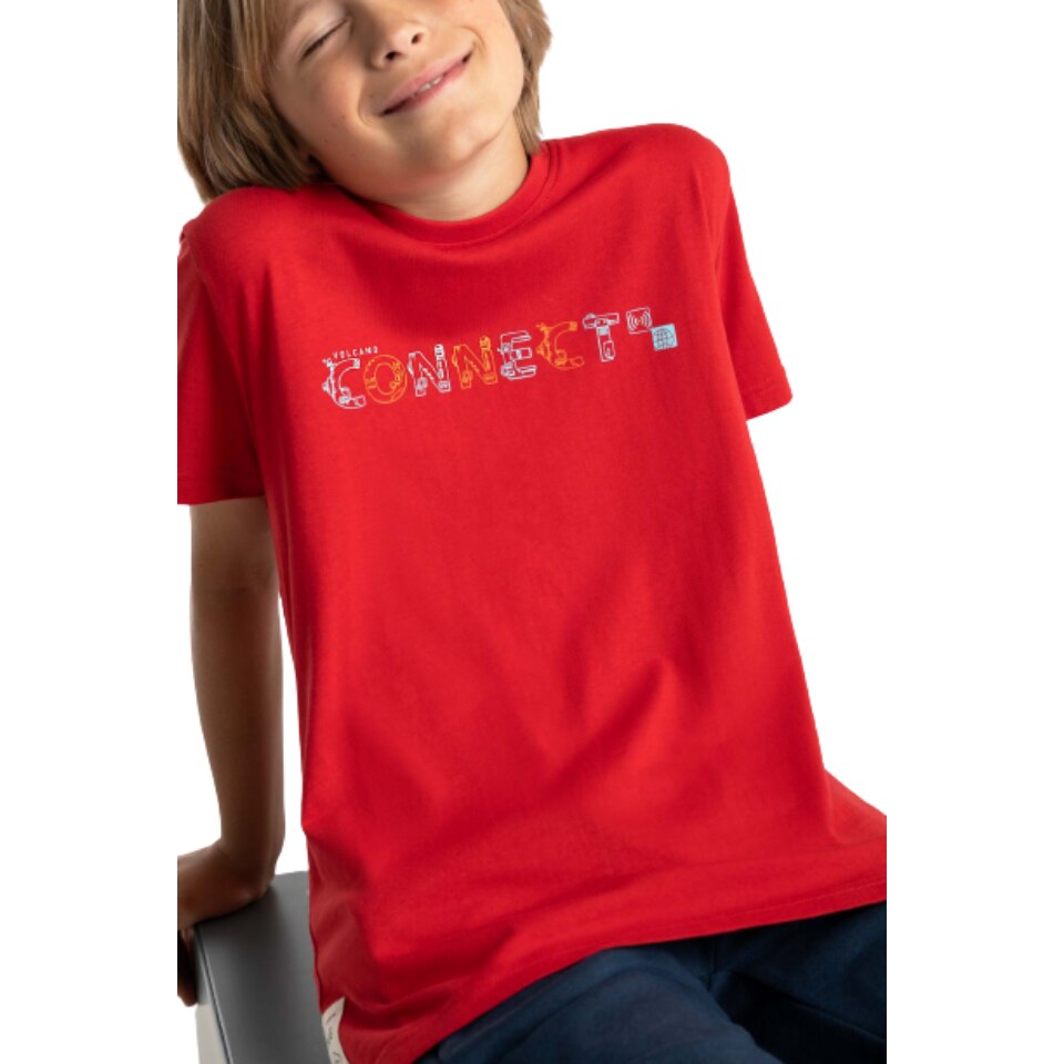 Tricou Baieti, Volcano, Imprimeu T - Connect Junior, Bumbac, 158 - 164CM, 13 - 14 ani, Rosu