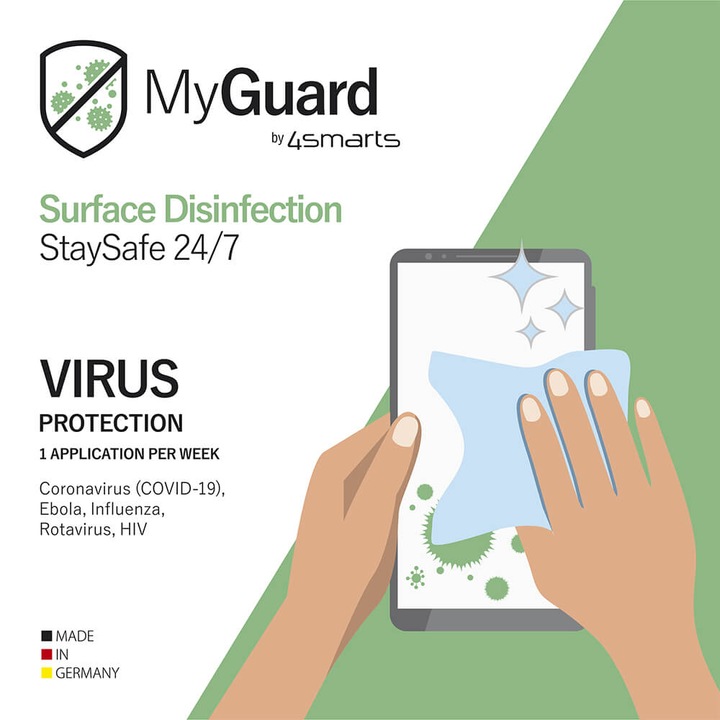 4smarts MyGuard Universal Surface Disinfection StaySafe - антибактериална кърпиичка с нано покритие за дезинфекция на смартфони и таблети