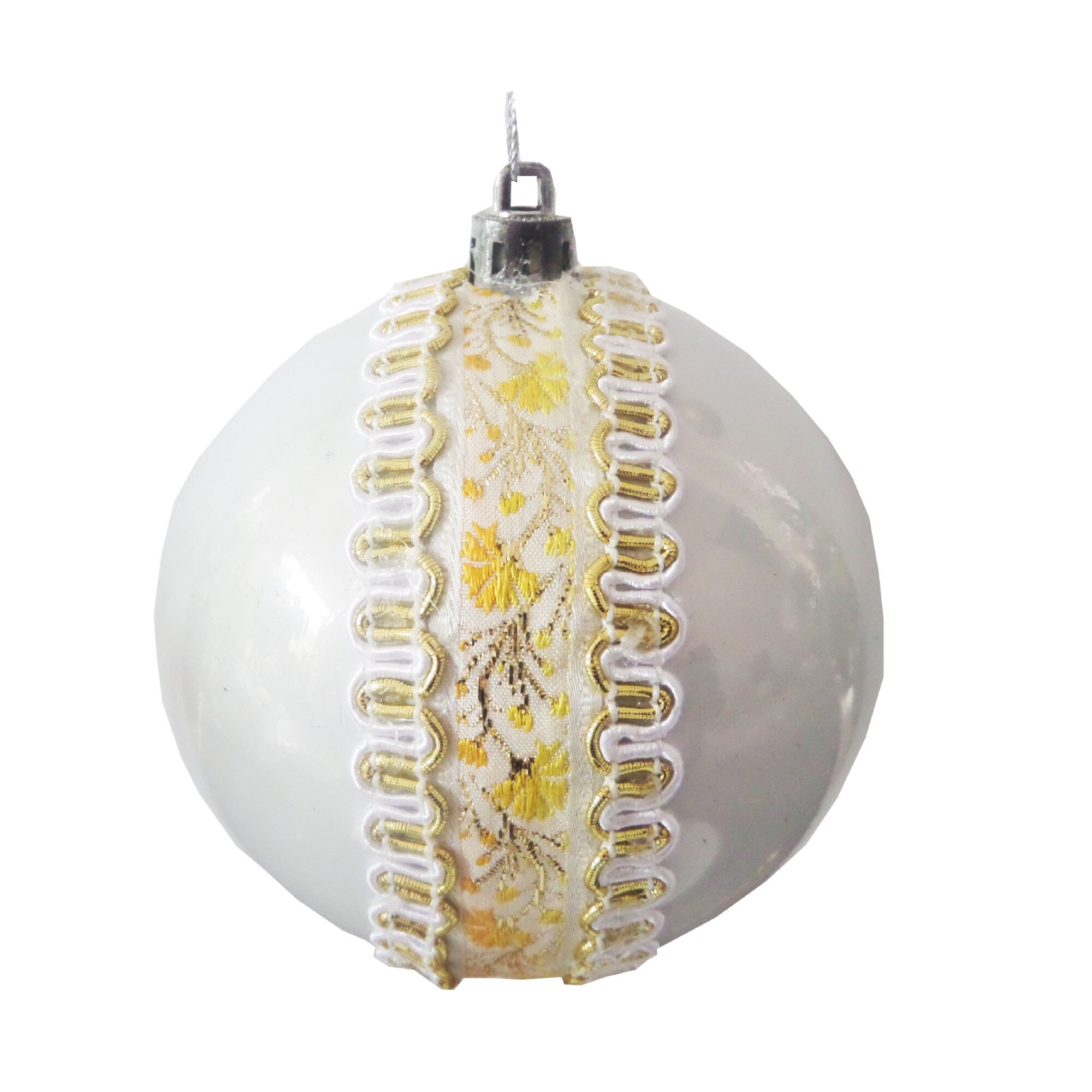 Glob de Craciun 10 cm Alb Motive Taranesti Broderie Galbena Papadii
