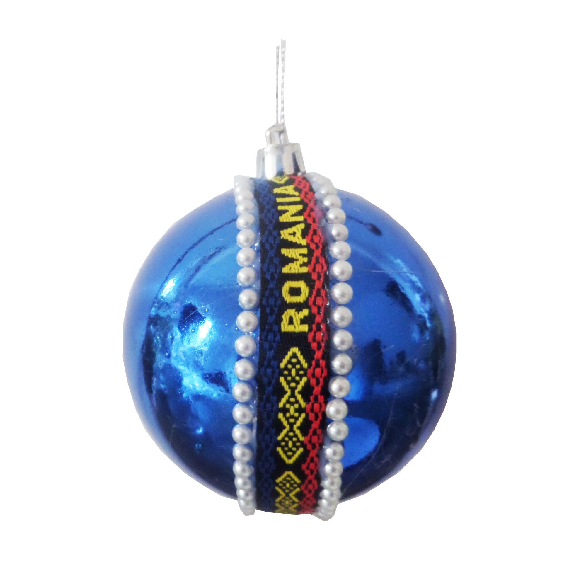 Glob de Craciun 10 cm Albastru cu Romania Mea Steag Drapel