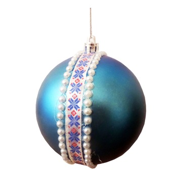 Glob de Craciun 10 cm Albastru Motive Traditionale Romanesti Cruce Rosu Glob de Craciun 10 cm Albastru Motive Traditionale Romanesti Cruce Rosu