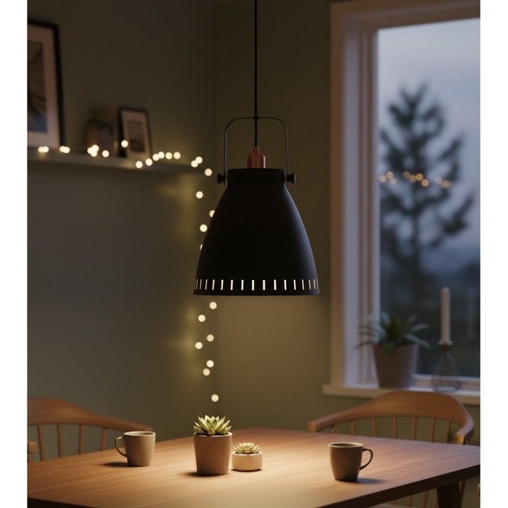 Lustra rotunda, Atmosphera, metal, negru, industrial, diametru 26,5 cm