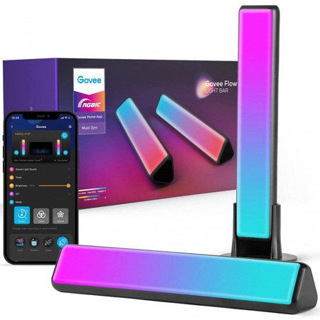 Set 2 lampi LED RGBICWW inteligente Govee Flow Plus Light Bars, Wi-Fi, Bluetooth, TV Ambient, compatibil Alexa/Google Assistant, 29x8.4 cm , clasa energetica G