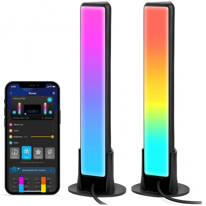 Govee Flow Plus Light Bars RGBICWW Intelligens LED lámpa szett, 2 db, Wi-Fi, Bluetooth, TV Ambient, Alexa/Google Assistant kompatibilis, 29x8.4 cm