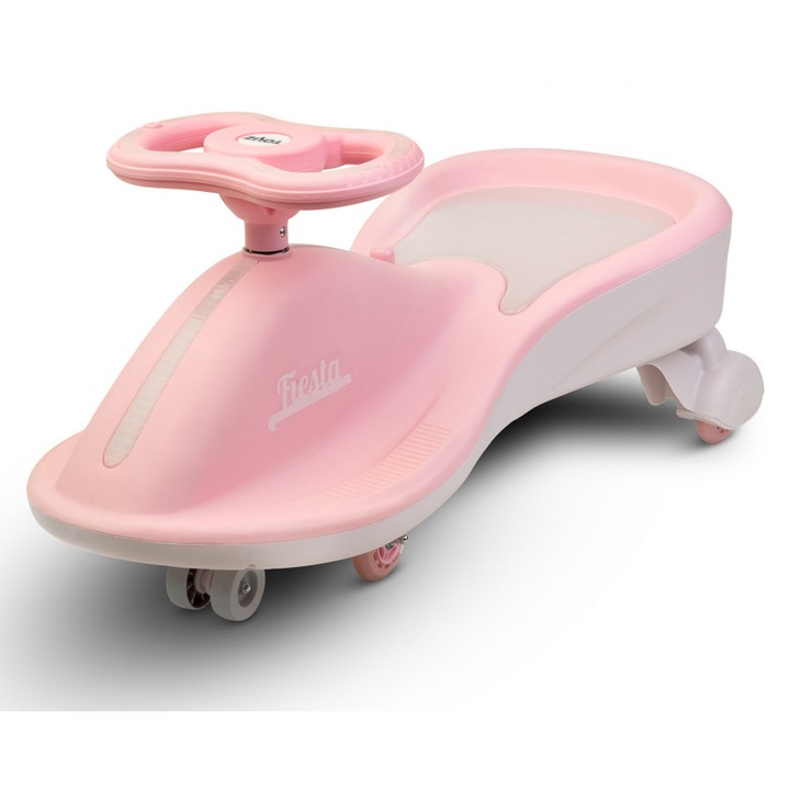 PlasmaCar copii fara pedale Toyz Fiesta Roz Ride-On gravitationala cu muzica si roti din cauciuc luminoase, scaun ergonomic si spatios, greutate maxima admisa 100 kg