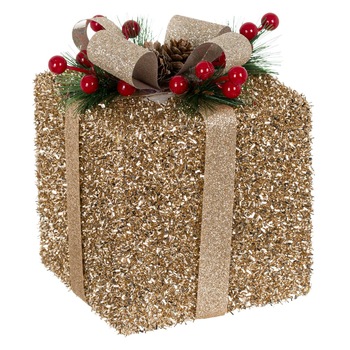 Decoratiune de Craciun, Zola®, model cadou auriu, 12x12x13 cm Decoratiune de Craciun, Zola®, model cadou auriu, 12x12x13 cm