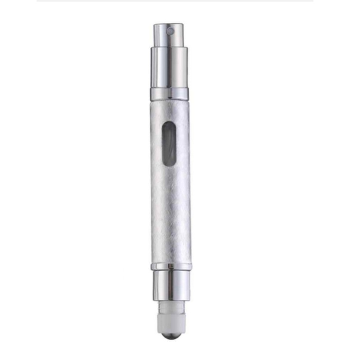 2 az 1-ben kozmetikai tartály, golyós és spray kialakítás, illóolajos aromaterápiához, 5 ml ezüst