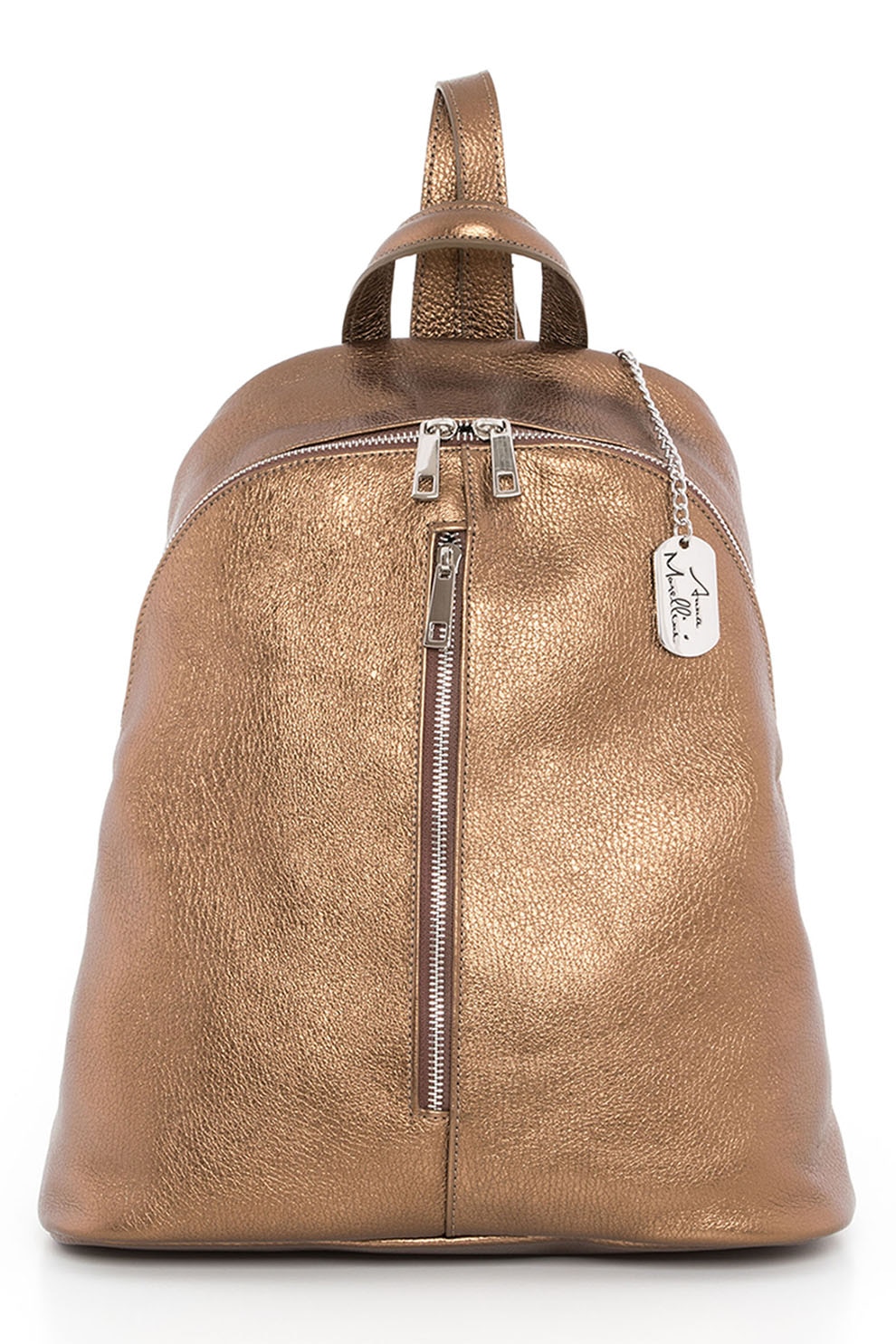 Anna Morellini, Rucsac din piele cu buzunar frontal Giorgia, Maro bronz