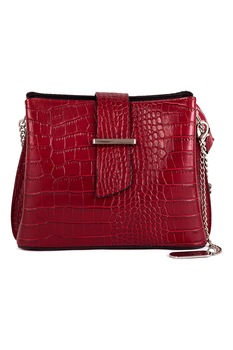 Anna Morellini, Geanta de piele cu bareta de umar si model piele de reptila Olivia, Rosu inchis Anna Morellini, Geanta de piele cu bareta de umar si model piele de reptila Olivia, Rosu inchis