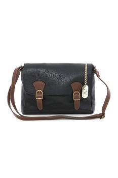 Anna Morellini, Geanta de piele cu bareta de umar si logo Clementina, Negru/Maro inchis Anna Morellini, Geanta de piele cu bareta de umar si logo Clementina, Negru/Maro inchis