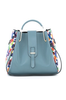 Anna Morellini, Geanta de piele cu bareta de umar Signature, Albastru/Rosu/Verde Anna Morellini, Geanta de piele cu bareta de umar Signature, Albastru/Rosu/Verde