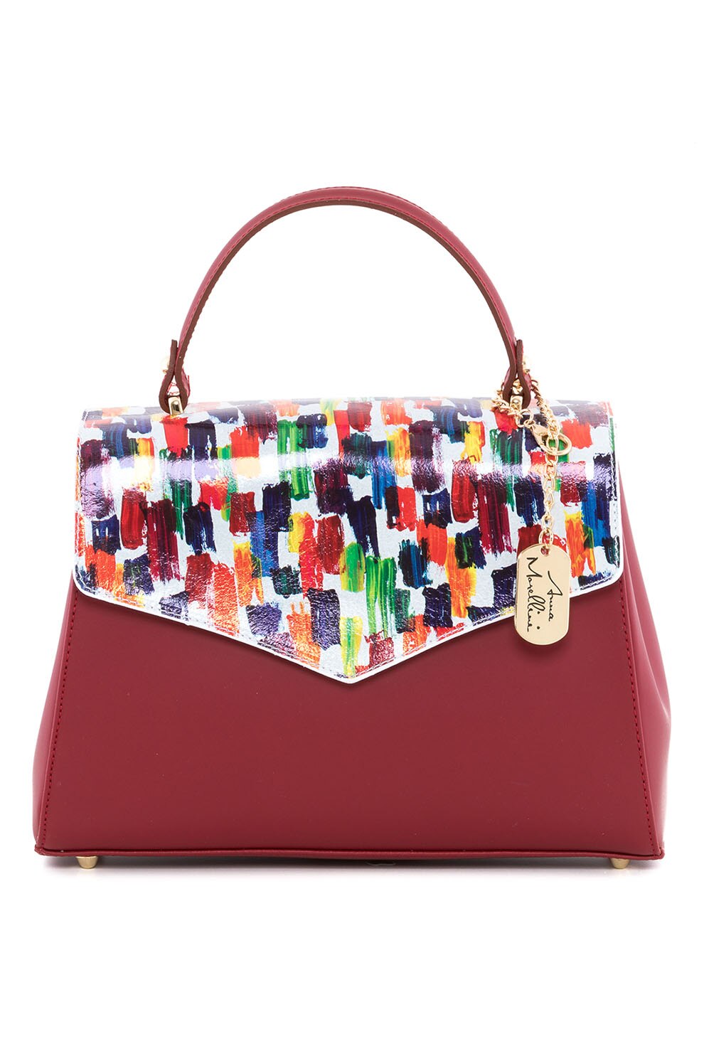 Anna Morellini, Geanta de piele cu bareta de umar si clapa Anna Signatura, Rosu inchis