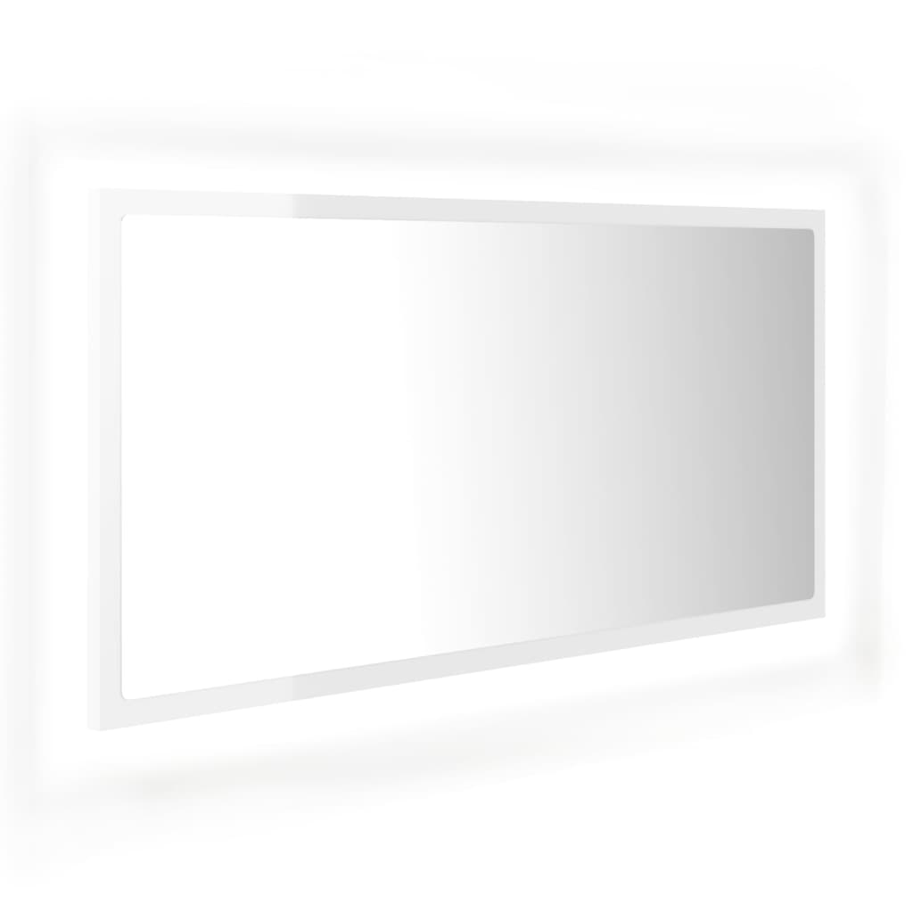 Oglinda de baie cu LED, vidaXL, PAL-acril, 90 x 8,5 x 37 cm, Alb extralucios