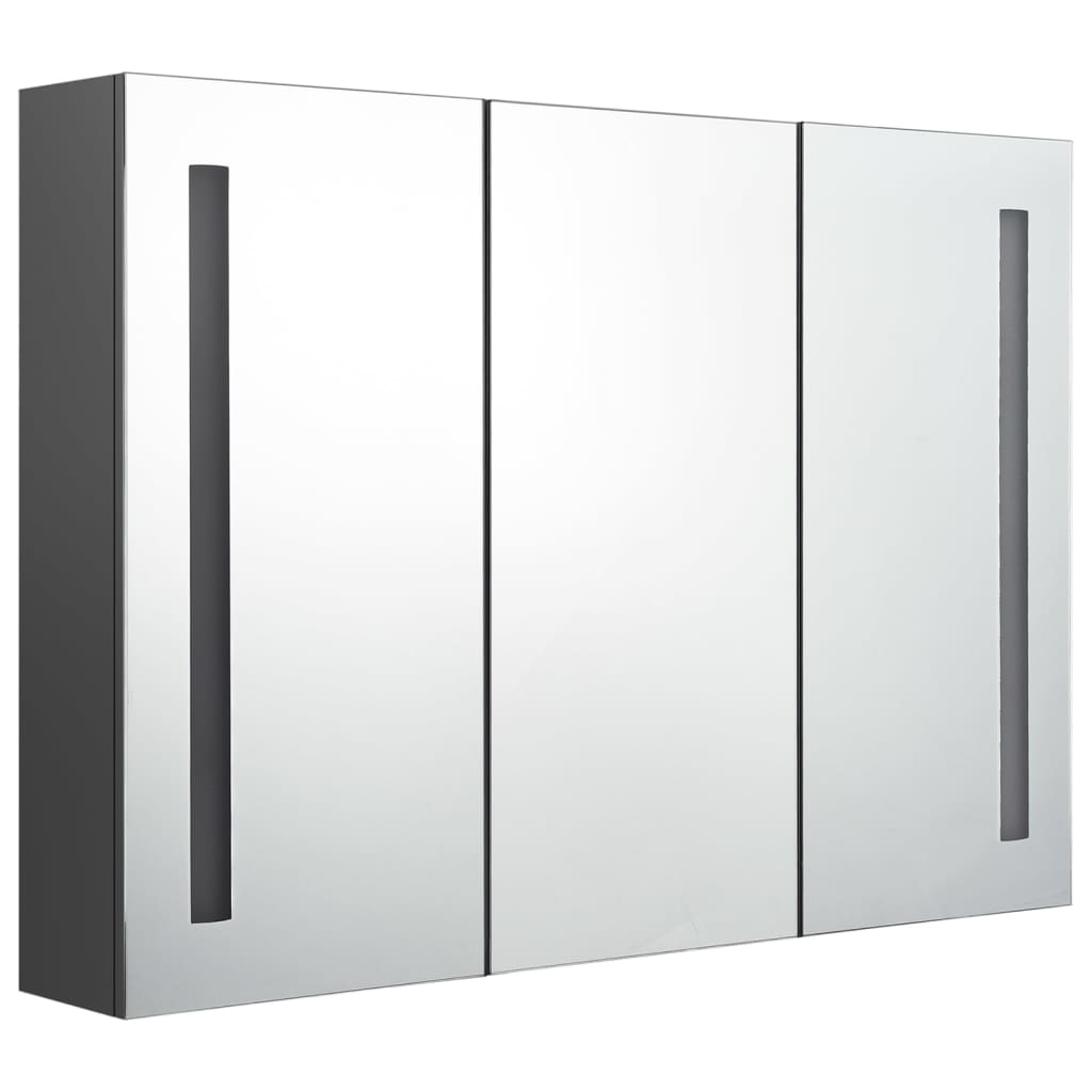 Dulap de baie cu oglinda si LED, vidaXL, MDF-sticla, 89 x 14 x 62 cm, Gri
