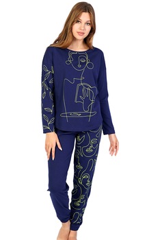 Pijama Dama, Vienetta, Model Poeme Blue, Culoare Albastru Pijama Dama, Vienetta, Model Poeme Blue, Culoare Albastru