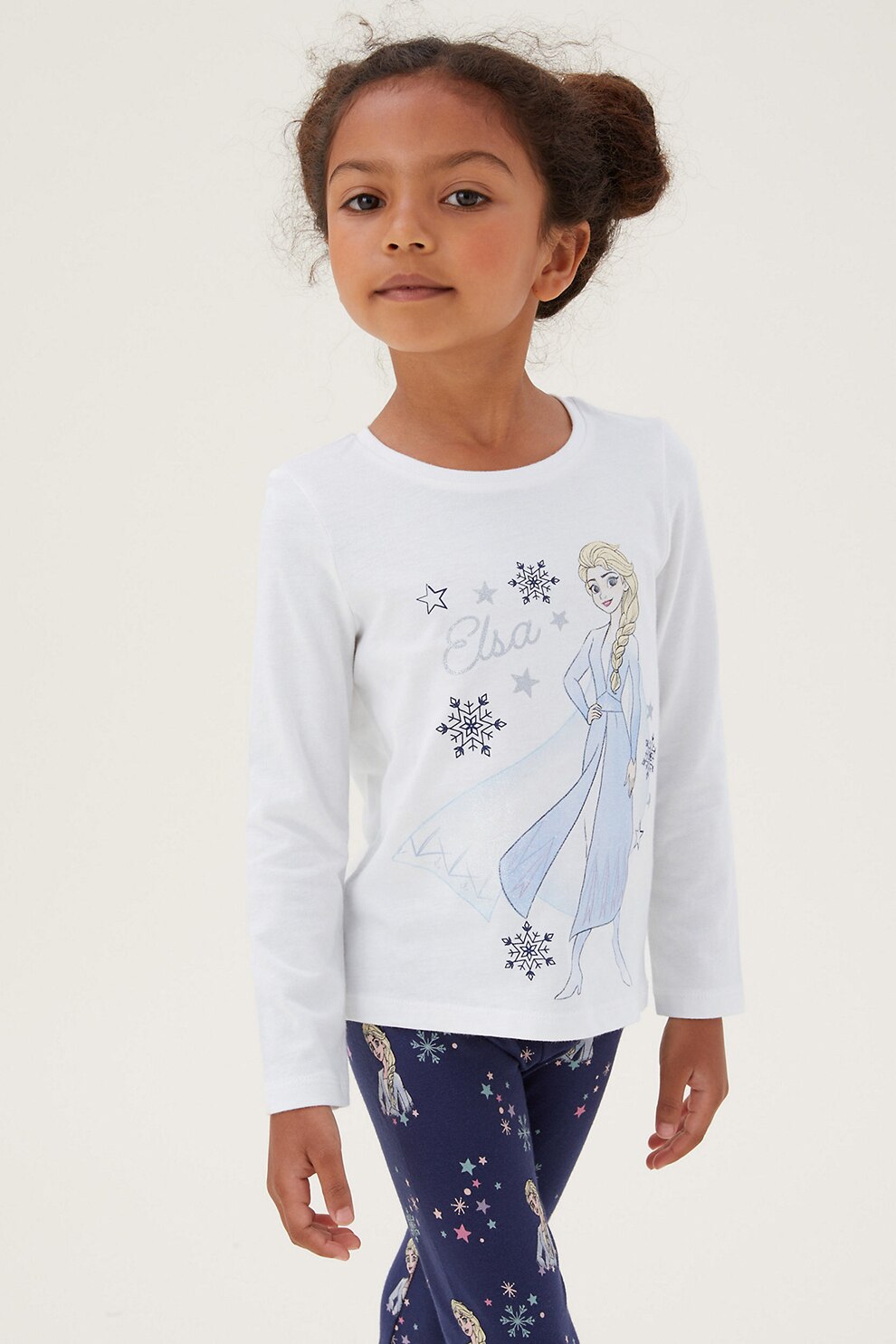 Marks & Spencer, Set de bluze din bumbac Frozen - 2 piese, Alb/Albastru inchis