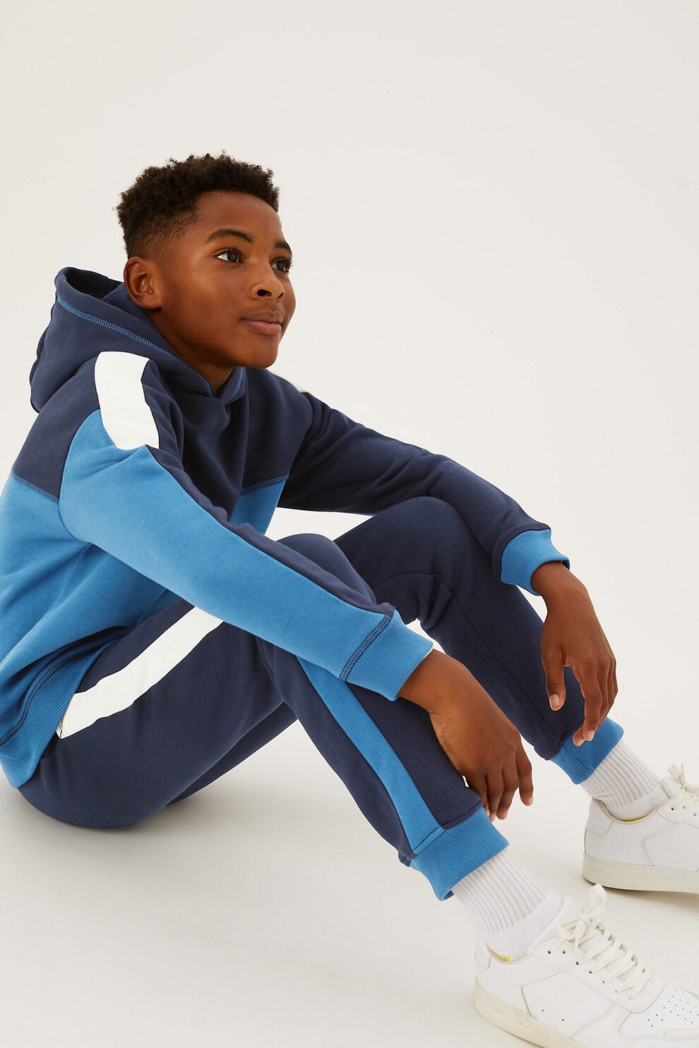 Marks & Spencer, Trening cu model colorblock si gluga, Bleumarin/Alb/Albastru lavanda