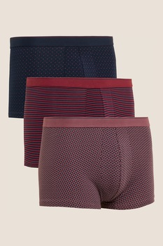 Marks & Spencer, Set de boxeri cu imprimeuri diverse - 3 perechi, Rosu Bordeaux/Rosu fad/Bleumarin, S Marks & Spencer, Set de boxeri cu imprimeuri diverse - 3 perechi, Rosu Bordeaux/Rosu fad/Bleumarin, S