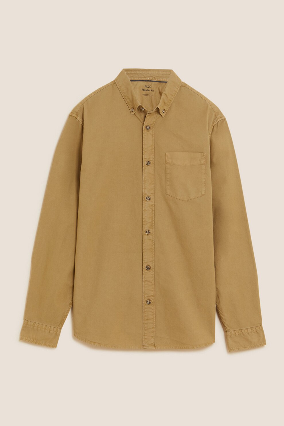 Marks & Spencer, Camasa regular fit cu guler fixat cu nasturi, Maro camel