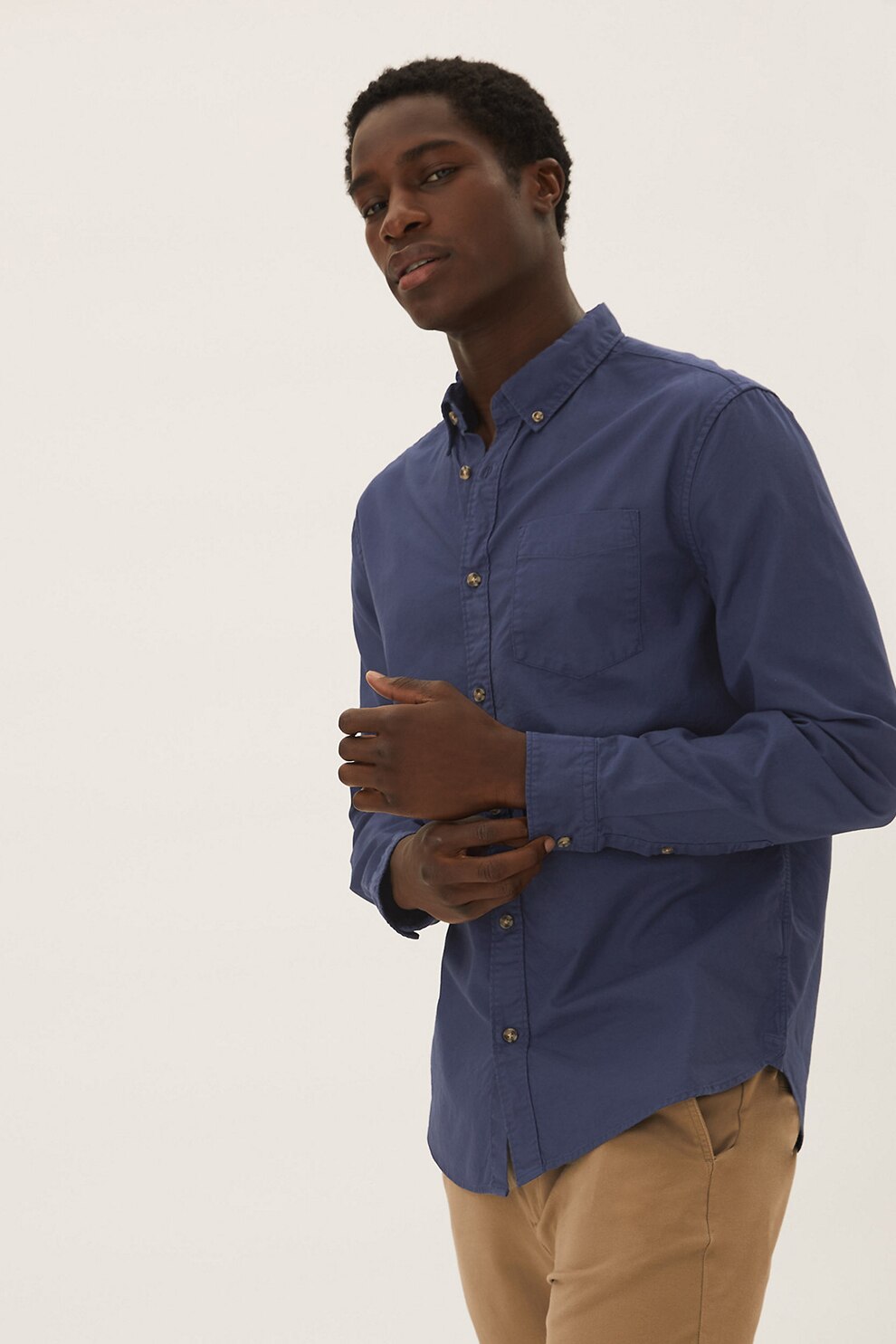 Marks & Spencer, Camasa regular fit cu guler fixat cu nasturi, Bleumarin