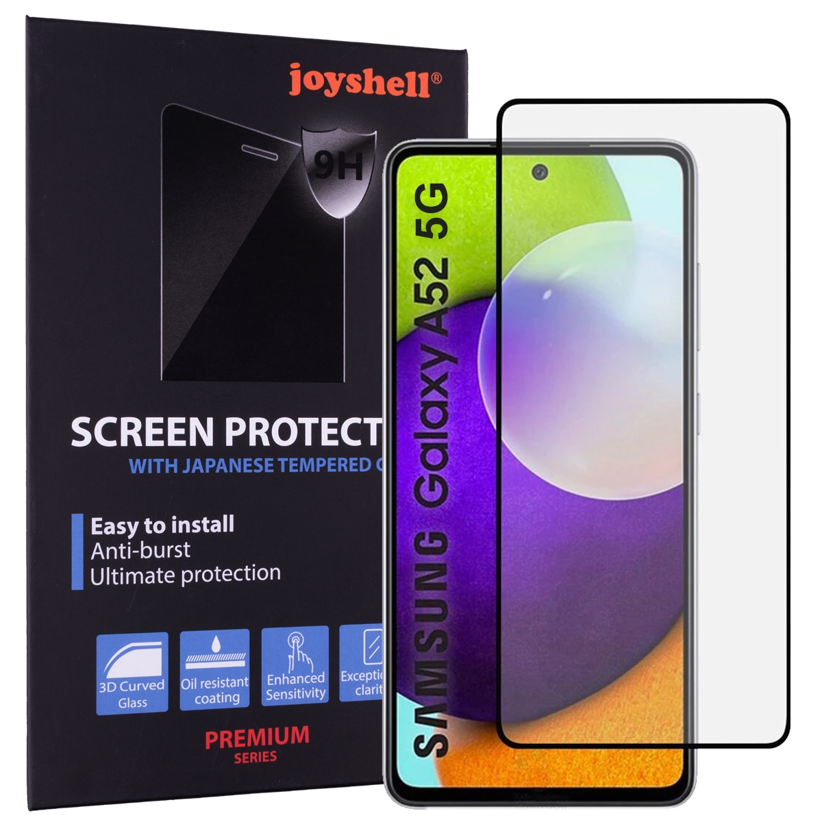 Folie sticla Joyshell pentru Samsung Galaxy A52 5G, Protectie Ecran Full Cover, Full Glue, lipici pe toata suprafata, Negru