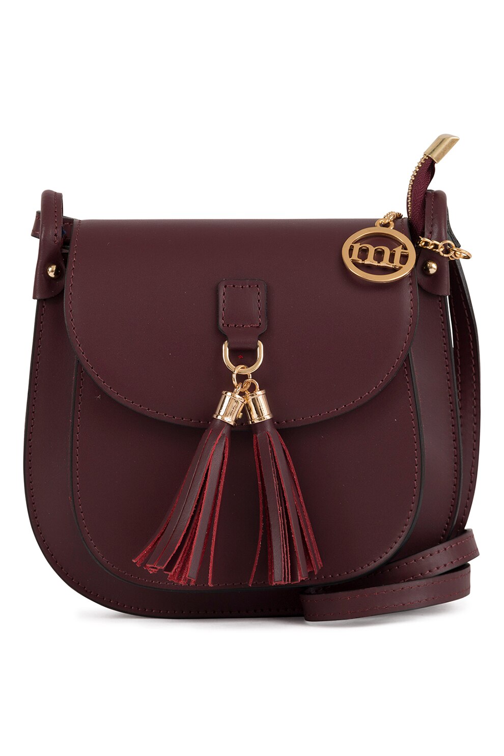 Mia Tomazzi, Geanta crossbody de piele cu canaf in partea din fata Farsaglia, Violet pruna