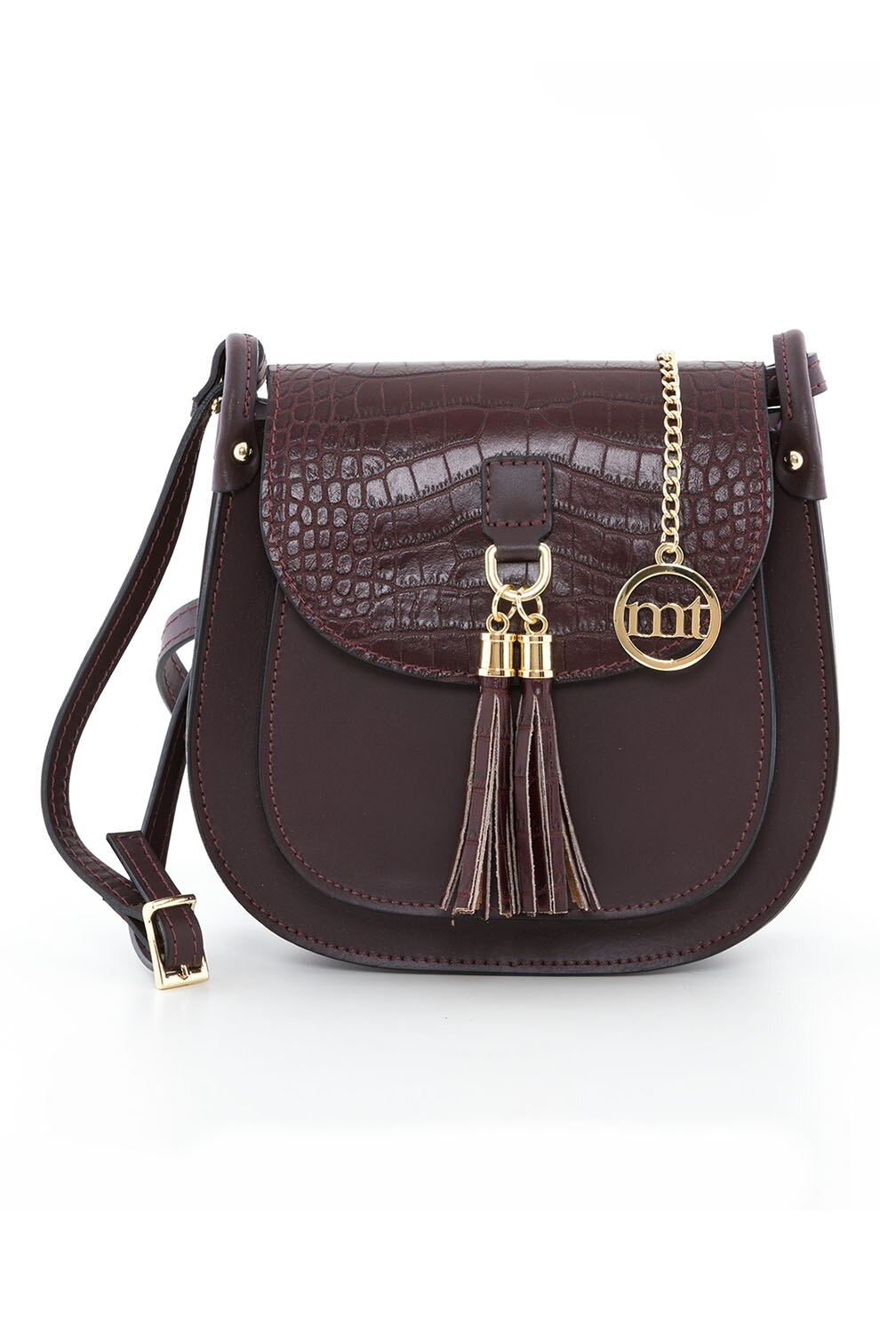 Mia Tomazzi, Geanta crossbody de piele cu buzunar exterior aplicat Abbadesse, Visiniu