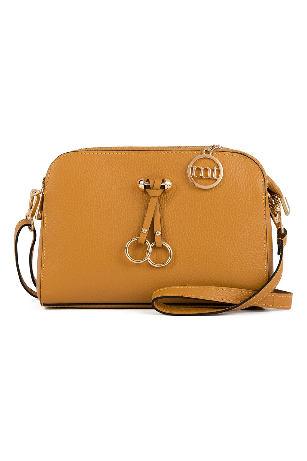 Mia Tomazzi, Geanta crossbody de piele cu aspect texturat Certosa, Galben mustar