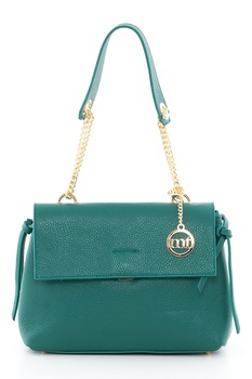 Mia Tomazzi, Geanta de piele cu bareta de umar si clapa Udine, Verde englez Mia Tomazzi, Geanta de piele cu bareta de umar si clapa Udine, Verde englez