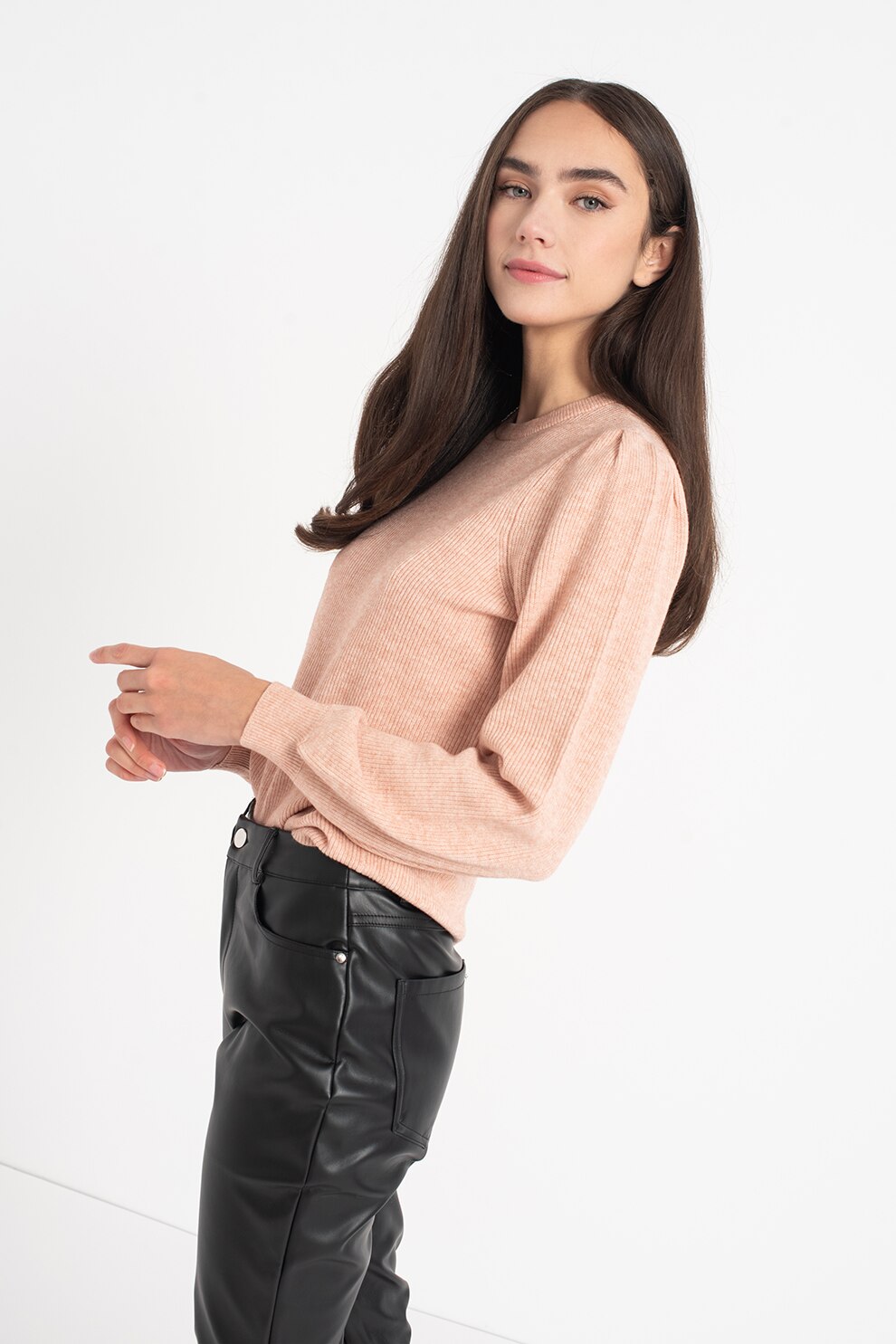 Only, Pulover striat cu maneci bufante Katia, Roz prafuit