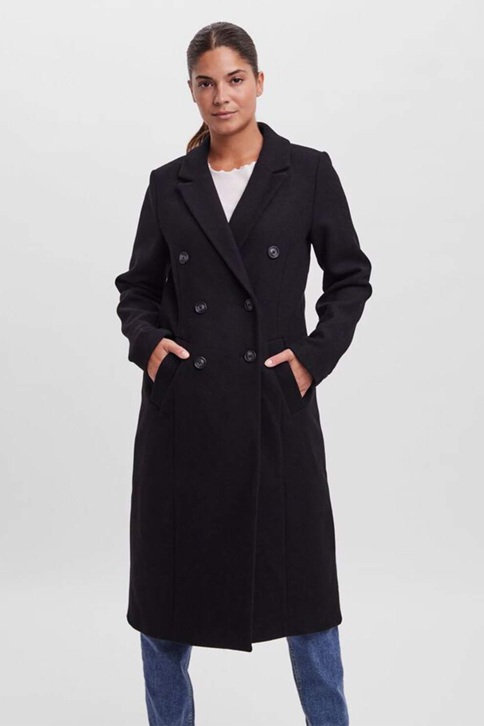 Vero Moda, Palton din amestec de lana Oliva, Negru, S