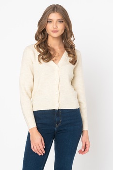 JdY, Cardigan cu nasturi si decolteu in V Cammy, Crem JdY, Cardigan cu nasturi si decolteu in V Cammy, Crem