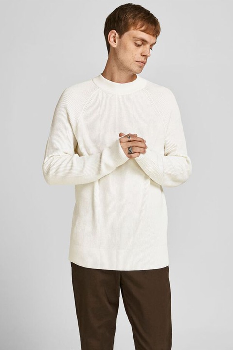 Jack & Jones, Пуловер от органичен памук с ръкави реглан, Мръснобял