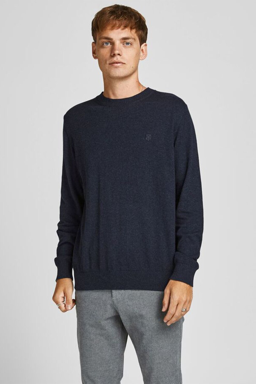 Jack&Jones, Pulover din amestec de bumbac organic si casmir, Bleumarin