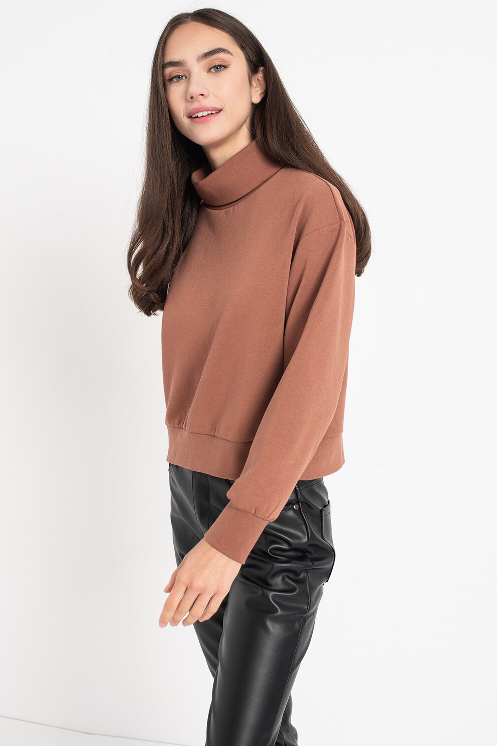 Only, Bluza sport cu guler inalt si maneci cazute Maggi, Maro