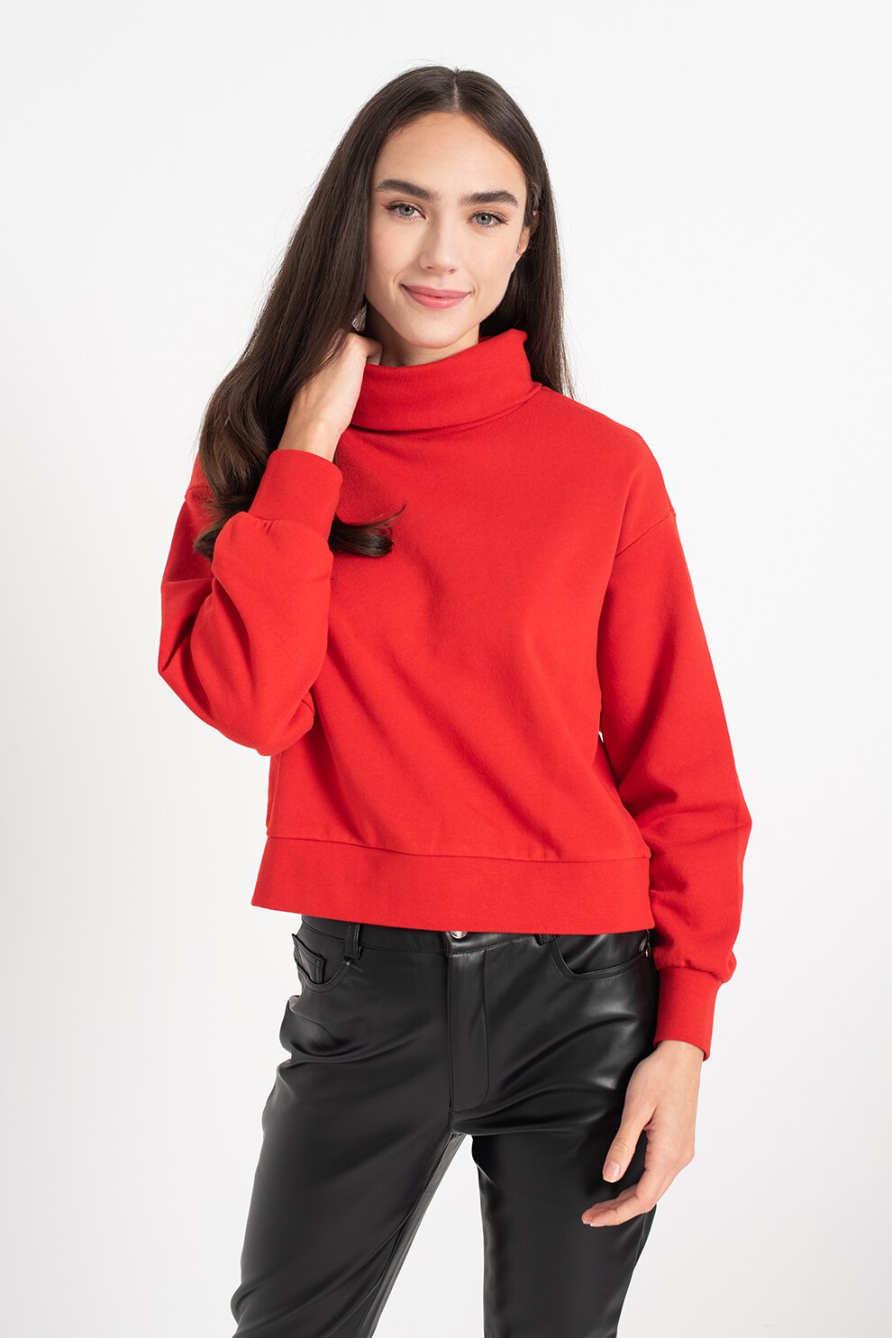 Only, Bluza sport cu guler inalt si maneci cazute Maggi, Rosu