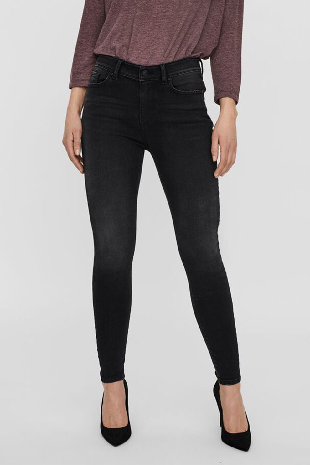 Vero Moda, Blugi skinny din amestec de bumbac organic, Negru