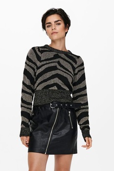 Only, Pulover crop cu imprimeu, Negru/Gri inchis melange Only, Pulover crop cu imprimeu, Negru/Gri inchis melange