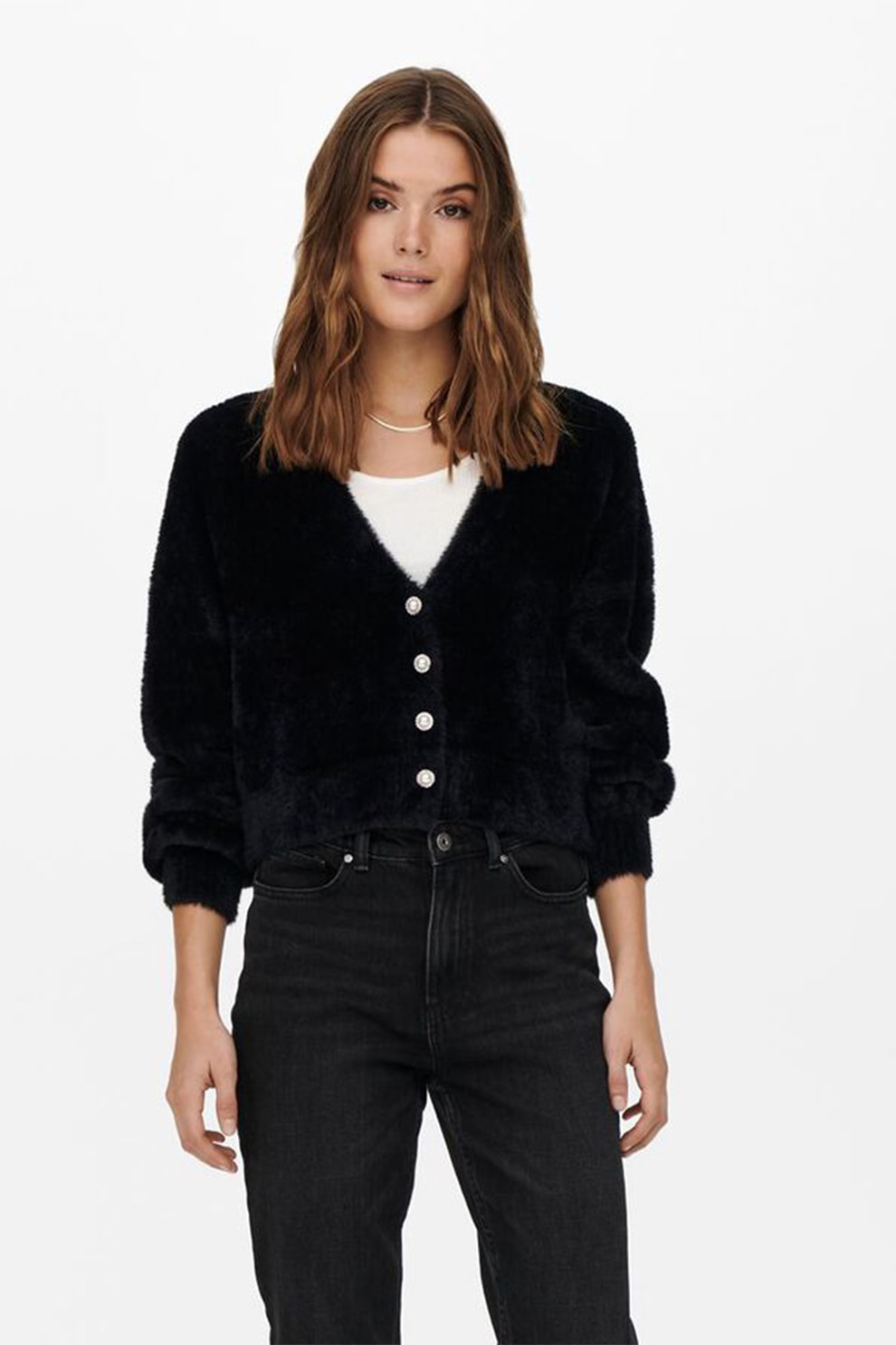 Only, Cardigan crop pufos, Negru