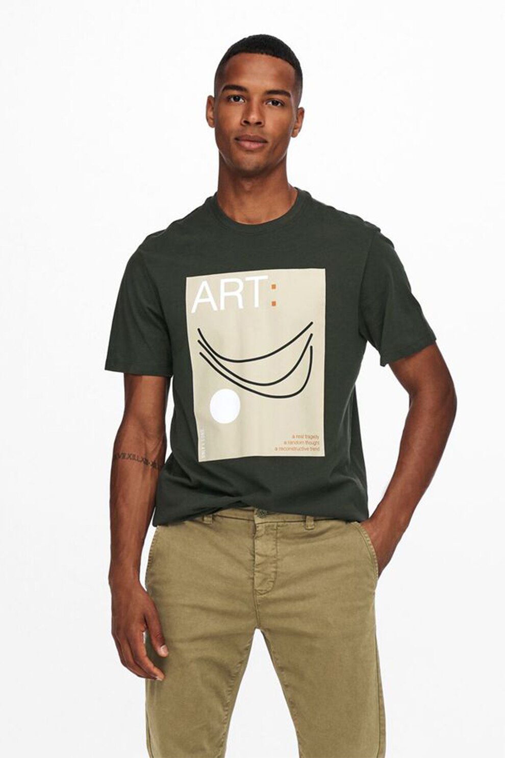 Only & Sons, Tricou regular fit cu imprimeu, Verde inchis/maro nisip