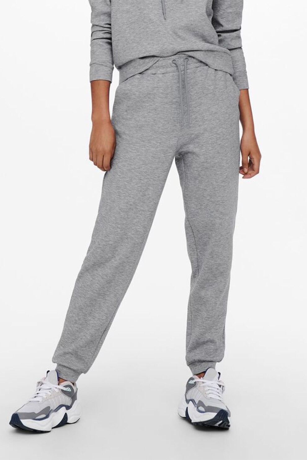 Only Play, Pantaloni sport cu talie inalta si snur de ajustare, Gri melange