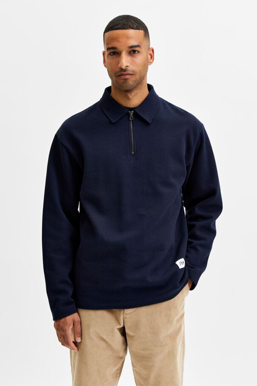 Selected Homme, Bluza polo din bumbac organic, bleumarin inchis
