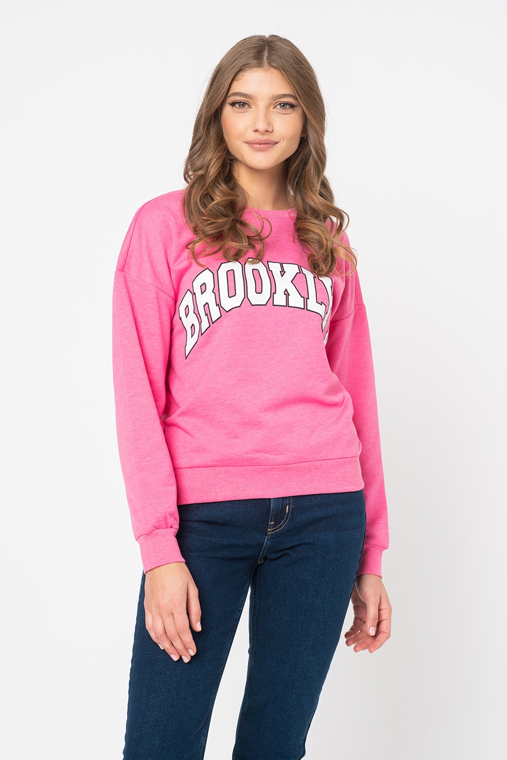 Only, Bluza sport cu imprimeu text Dreamer, Roz/Alb